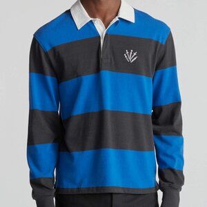 RAG & BONE | Black And Blue Striped Long Sleeve Preppy Rugby Polo Shirt L